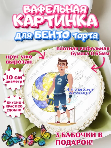 Вафельный круг для Бенто 10см, Волейбол, Волейболист, Мальчик, День рождения, арт. PT304750