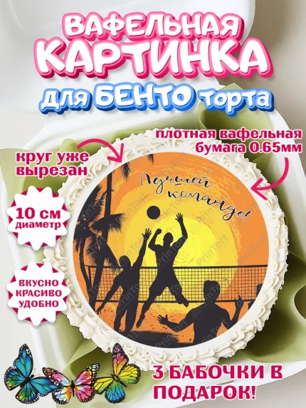 Вафельный круг для Бенто 10см, Волейбол, Волейболист, Мальчик, День рождения, арт. PT304752