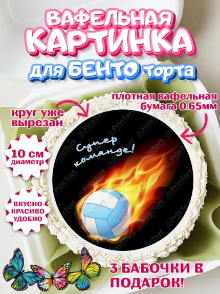 Вафельный круг для Бенто 10см, Волейбол, Волейболист, Мальчик, День рождения, арт. PT304753