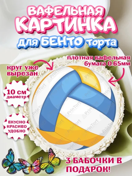 Вафельный круг для Бенто 10см, Волейбол, Волейболист, Мальчик, День рождения, арт. PT304763