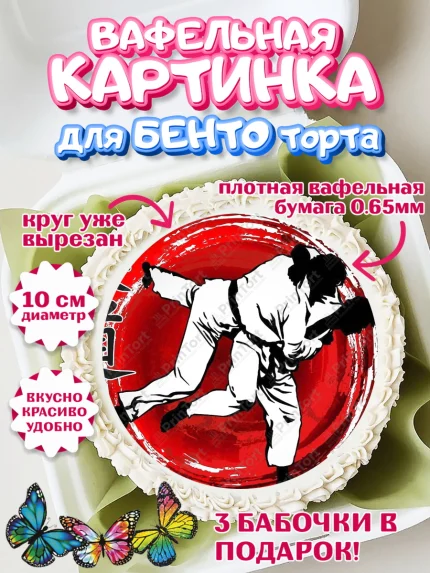 Вафельный круг для Бенто 10см, Дзюдо, Мальчик, День рождения, арт. PT305397
