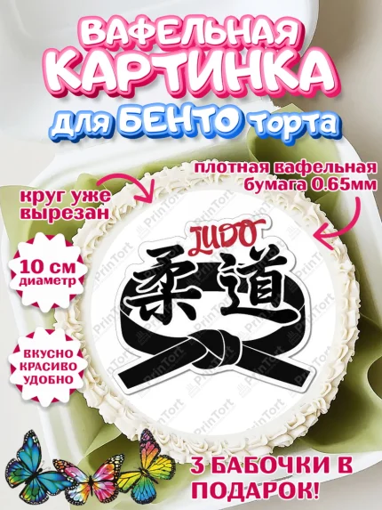Вафельный круг для Бенто 10см, Дзюдо, Мальчик, День рождения, арт. PT305399