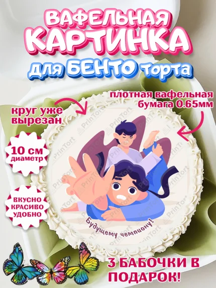 Вафельный круг для Бенто 10см, Дзюдо, Мальчик, День рождения, арт. PT305402