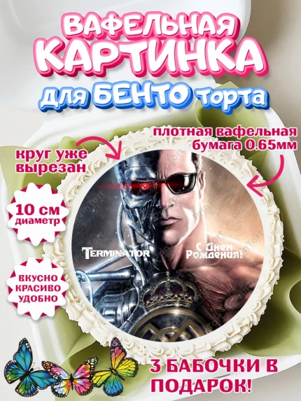 Вафельный круг для Бенто 10см, Терминатор, Девочка, День рождения, арт. PT305746