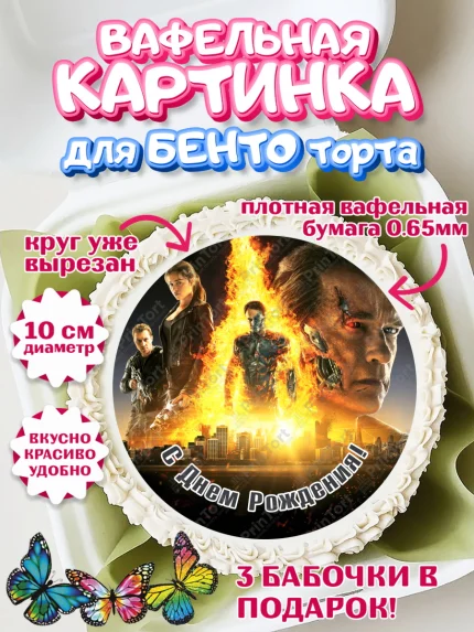 Вафельный круг для Бенто 10см, Терминатор, Девочка, День рождения, арт. PT305755