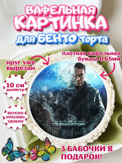 Вафельный круг для Бенто 10см, Терминатор, Девочка, День рождения, арт. PT305759