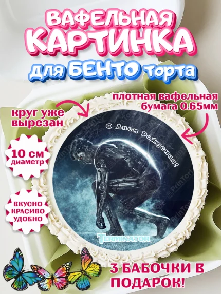 Вафельный круг для Бенто 10см, Терминатор, Девочка, День рождения, арт. PT305760