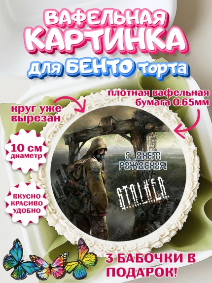 Вафельный круг для Бенто 10см, Сталкер, Stalker, Мальчик, День рождения, арт. PT306715