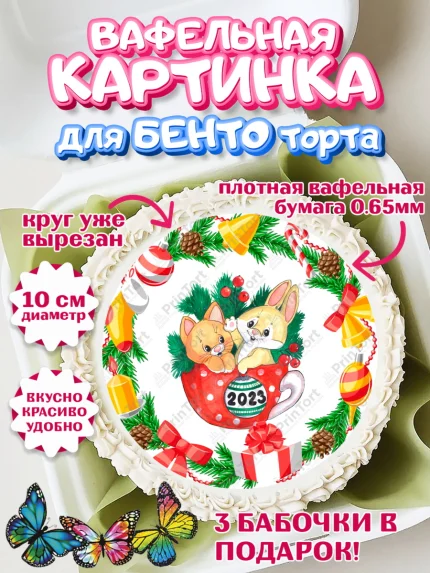 Вафельный круг для Бенто 10см, Новый год, Девочка, арт. PT306865