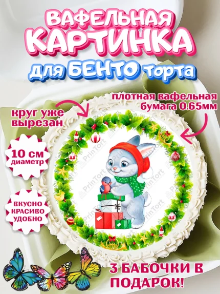 Вафельный круг для Бенто 10см, Новый год, Девочка, арт. PT306867