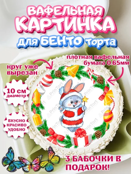 Вафельный круг для Бенто 10см, Новый год, Девочка, арт. PT306870
