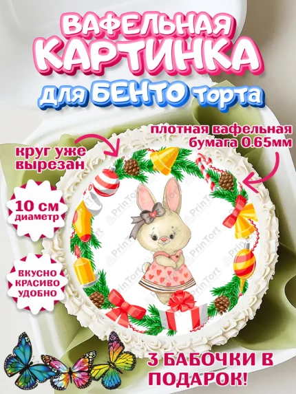 Вафельный круг для Бенто 10см, Новый год, Девочка, арт. PT306871