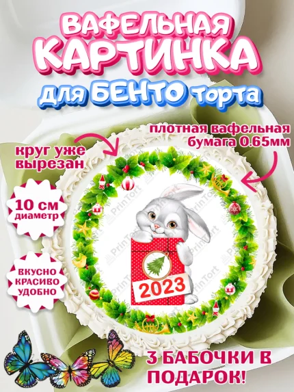Вафельный круг для Бенто 10см, Новый год, Девочка, арт. PT306873