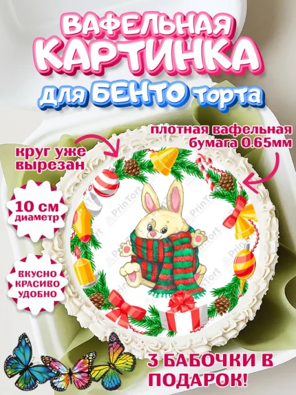 Вафельный круг для Бенто 10см, Новый год, Девочка, арт. PT306874