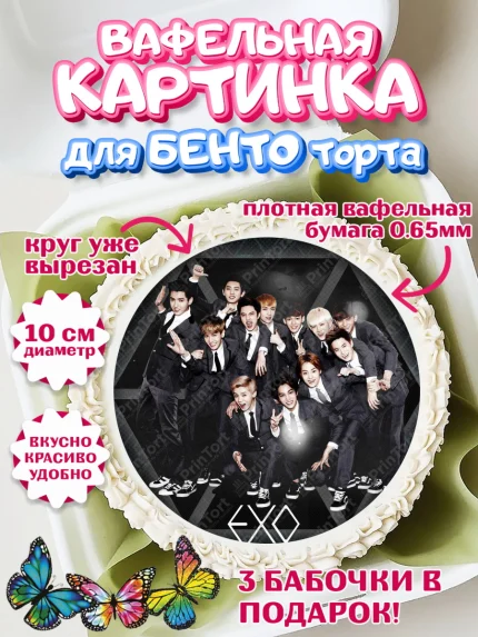 Вафельный круг для Бенто 10см, EXO, Девочка, День рождения, арт. PT307086