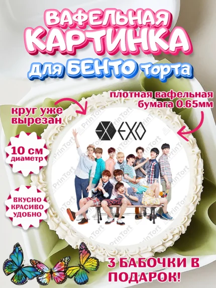 Вафельный круг для Бенто 10см, EXO, Девочка, День рождения, арт. PT307090