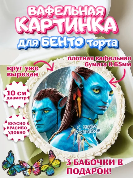 Вафельный круг для Бенто 10см, Аватар, Avatar, Девочка, День рождения, арт. PT307366