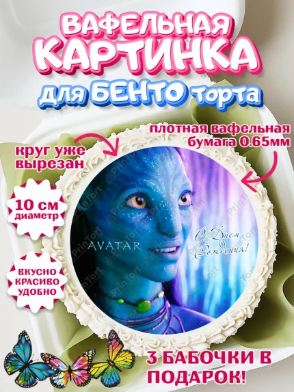 Вафельный круг для Бенто 10см, Аватар, Avatar, Девочка, День рождения, арт. PT307378