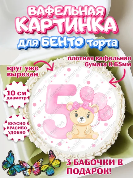 Вафельный круг для Бенто 10см, Девочке 5 мес, Девочка, 5 месяцев, День рождения, арт. PT307542