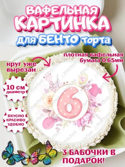 Вафельный круг для Бенто 10см, Девочке 6 мес, Девочка, 6 месяцев, День рождения, арт. PT307572