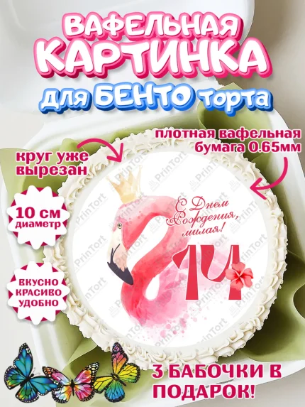Вафельный круг для Бенто 10см, Девочке 14 лет, Девочка, 14 лет, День рождения, арт. PT307848
