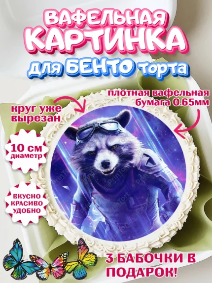 Вафельный круг для Бенто 10см, Стражи Галактики, Енот, Девочка, День рождения, арт. PT308199