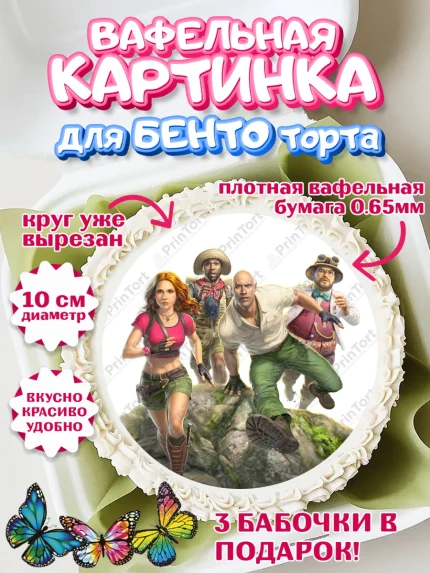 Вафельный круг для Бенто 10см, Джуманджи, Дуэйн Скала Джонсон, Девочка, День рождения, арт. PT308233