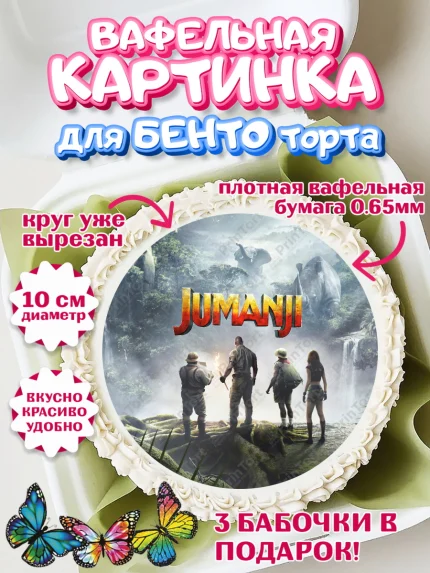 Вафельный круг для Бенто 10см, Джуманджи, Дуэйн Скала Джонсон, Девочка, День рождения, арт. PT308242