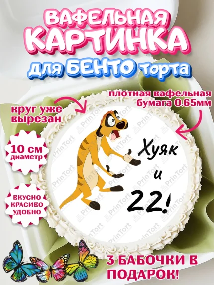 Вафельный круг для Бенто 10см, Тимон Ху-к, Девушка, 22 года, День рождения, арт. PT308650