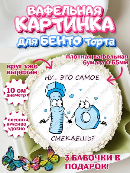 Вафельный круг для Бенто 10см, Прикольная, Винтик и Гайка, Ну… Это самое… Смекаешь?, Девочка, арт. PT308724
