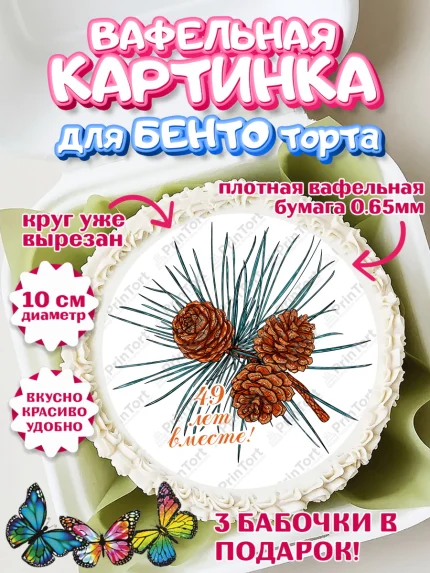 Вафельный круг для Бенто 10см, Годовщина свадьбы, Кедровая свадьба, Девушка, 49 лет, арт. PT308956
