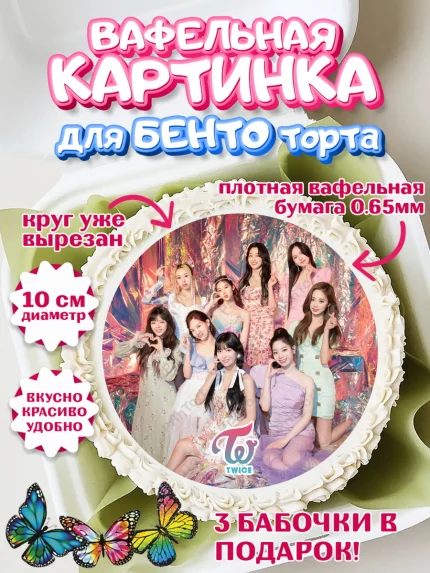 Вафельный круг для Бенто 10см, Twice, Твайс, Девочка, День рождения, арт. PT309124