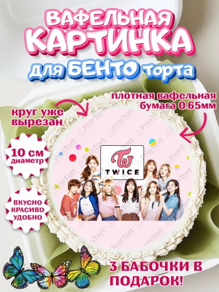 Вафельный круг для Бенто 10см, Twice, Твайс, Девочка, День рождения, арт. PT309125