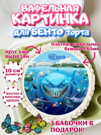 Вафельный круг для Бенто 10см, В поисках Немо, Девочка, День рождения, арт. PT309358