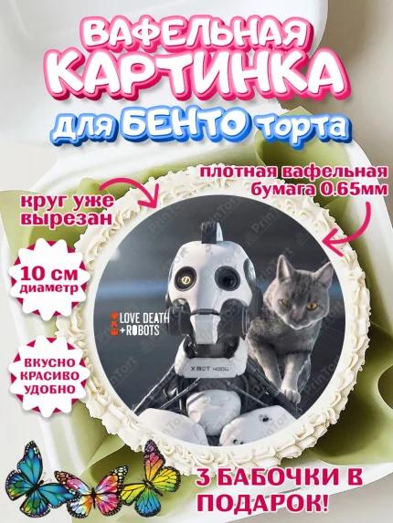 Вафельный круг для Бенто 10см, Любовь, смерть и роботы, Девочка, День рождения, арт. PT309660