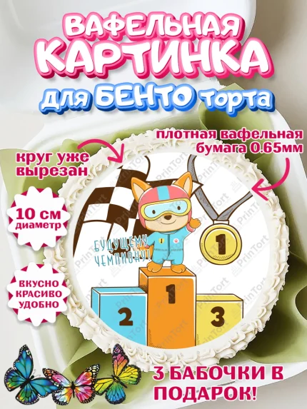 Вафельный круг для Бенто 10см, Гонки, Авто, Мальчик, День рождения, арт. PT309820