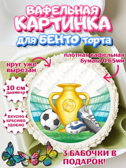Вафельный круг для Бенто 10см, Футбол, Спорт, Мальчик, День рождения, арт. PT309909