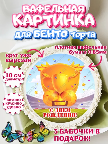 Вафельный круг для Бенто 10см, Футбол, Спорт, Мальчик, День рождения, арт. PT309916