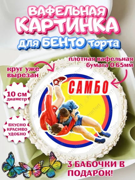 Вафельный круг для Бенто 10см, Самбо, Борьба, Мальчик, День рождения, арт. PT310302