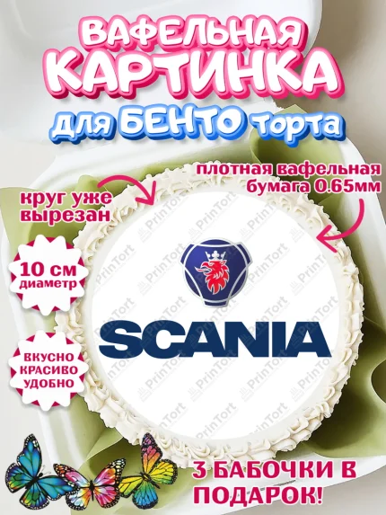 Вафельный круг для Бенто 10см, Авто, Сканиа, Мальчик, День рождения, арт. PT310332