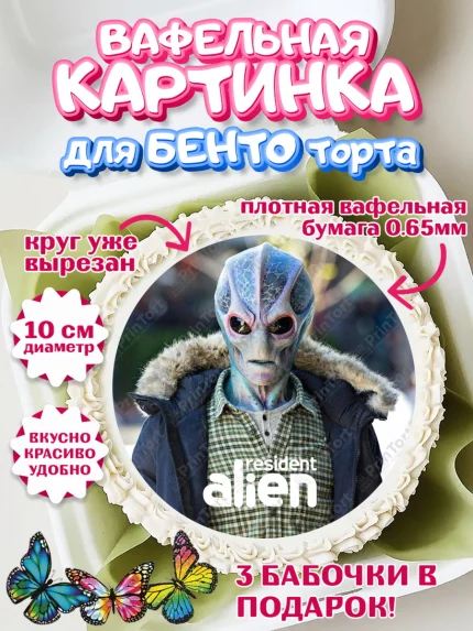 Вафельный круг для Бенто 10см, Засланец из космоса, Девочка, День рождения, арт. PT310408