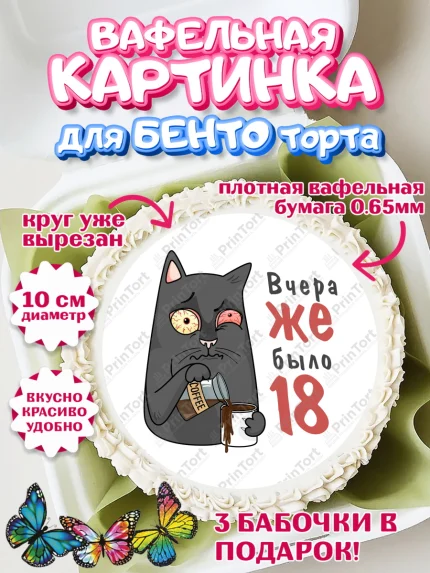 Вафельный круг для Бенто 10см, Девушке, Вчера же было 18, Девочка, День рождения, арт. PT310618