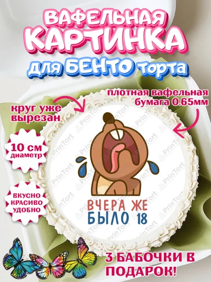 Вафельный круг для Бенто 10см, Девушке, Вчера же было 18, Девочка, День рождения, арт. PT310621