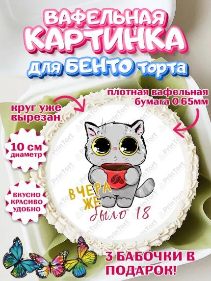 Вафельный круг для Бенто 10см, Девушке, Вчера же было 18, Девочка, День рождения, арт. PT310629