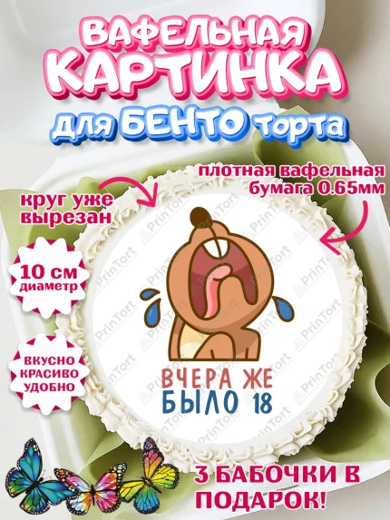 Вафельный круг для Бенто 10см, Девушке, Вчера же было 18, Девочка, День рождения, арт. PT310641