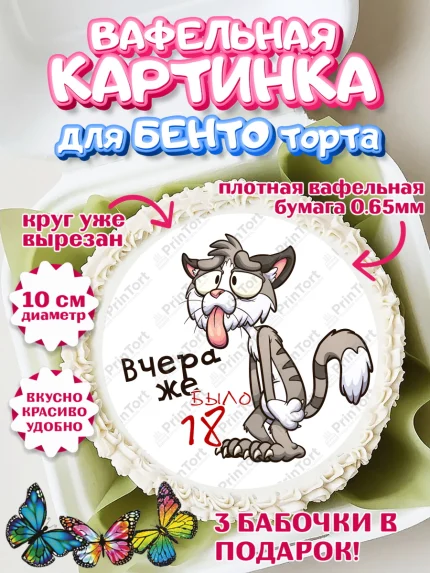 Вафельный круг для Бенто 10см, Девушке, Вчера же было 18, Девочка, День рождения, арт. PT310649