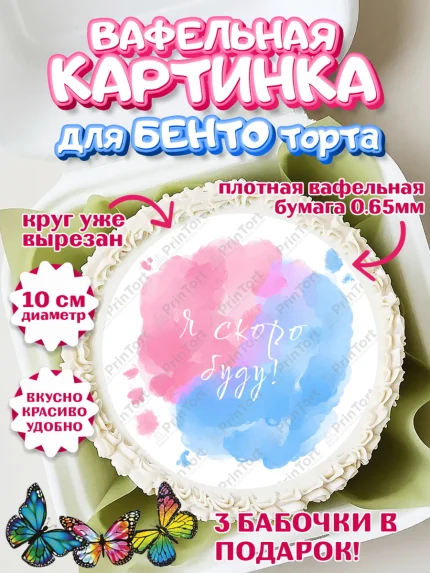 Вафельный круг для Бенто 10см, Новорожденный, Гендер Пати, Девочка, Рождение ребёнка, арт. PT310719