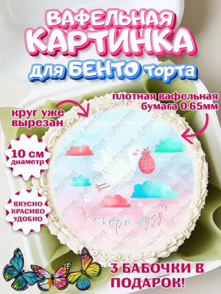 Вафельный круг для Бенто 10см, Новорожденный, Гендер Пати, Девочка, Рождение ребёнка, арт. PT310724