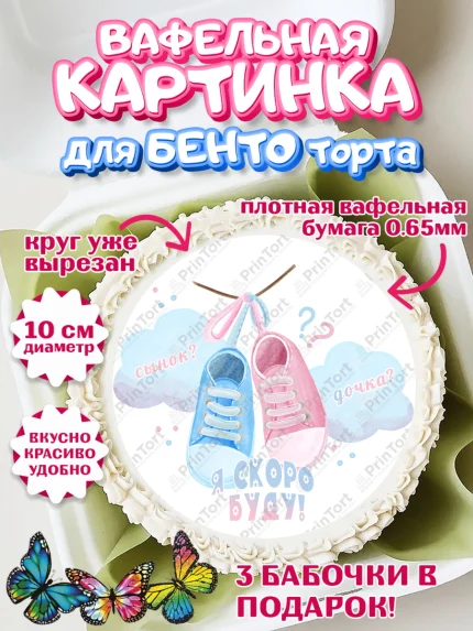 Вафельный круг для Бенто 10см, Новорожденный, Гендер Пати, Девочка, Рождение ребёнка, арт. PT310734