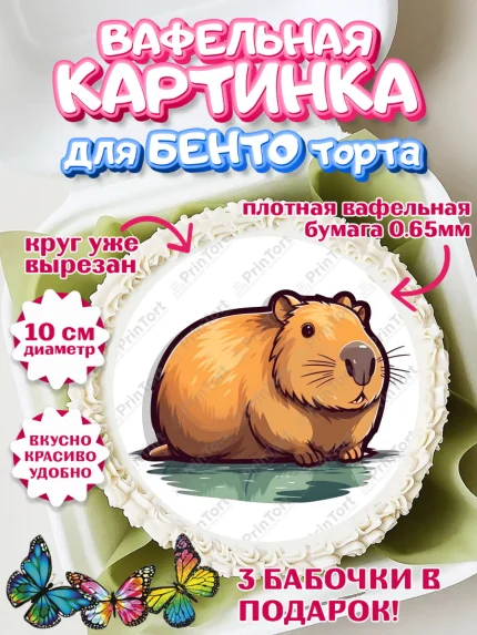 Вафельный круг для Бенто 10см, Капибара, Девочка, День рождения, арт. PT311039